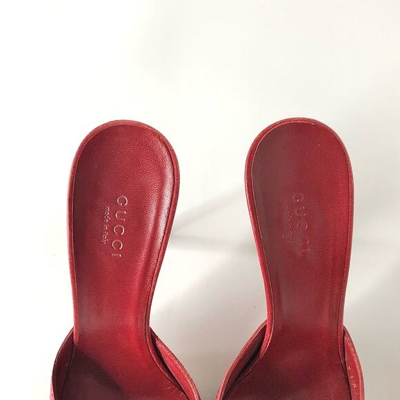 Vintage Gucci D Ring Monogrammed Red Pointed Toe Mules Pumps 37 - Picture 4 of 11